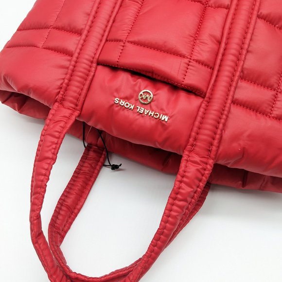 MICHAEL KORS Stirling quilted recycled nylon puffy SMALL tote bag -RED - Picture 6 of 12